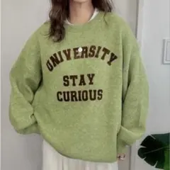 しまむら non フロッキーロゴニット プルオーバー グリーン Lサイズ