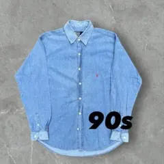 90s polo ラルフ　赤刺繍　デニムシャツ　フェード　美品　古着　BDシャツ