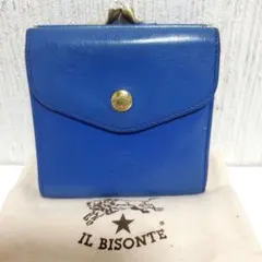 イルビゾンテ　二つ折り財布　がま口　ロゴ型押し　男女兼用　ブルー　美品