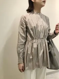 Demi-Luxe BEAMS / ペプラムギャザーシャツ　STRIPEのサムネイル