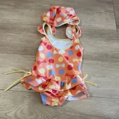 女の子用水着 90cm フリル ドット柄 帽子付き