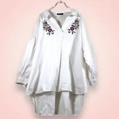 BEGUM 刺繍入り長袖ブラウス　ホワイト　白　『4Ｌ』