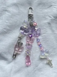 ビーズキーホルダー ピンク 紫 pink purple 海外ガール