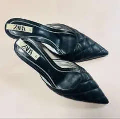 ZARA ブラック キルティング ミュール