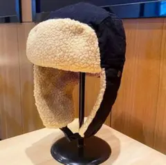 流行り 防寒 パイロット フライト キャップ ハット 帽子 ブラック 黒