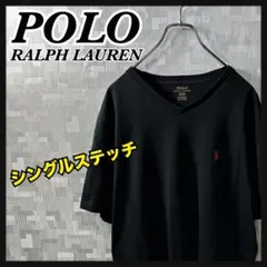 ポロラルフローレン Tシャツ Vネック メンズ M 半袖 ブラック 黒 US古着