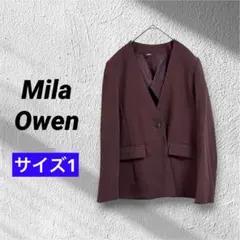 未使用　ミラオーウェン　ワンボタン　ノーカラー　ジャケット　ボルト　バーガンディ