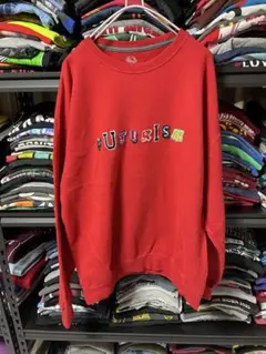 FUTURISM 刺繍 クルーネック トレーナー レッド