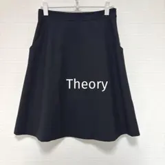 美品 Theory セオリー 膝丈フレアスカート 黒【2】のサムネイル