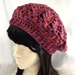 ピンクグラデーション　レース編み　ベレー帽　ポリエステル　ハンドメイド