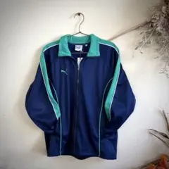 ク*マ様 PUMA トラックジャケット　ネイビー/グリーン　レディースM〜L相当