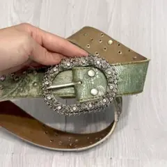 ビジュー付き緑 ユニークベルト