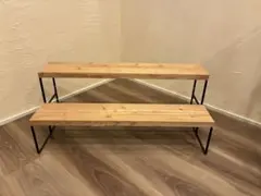 二段シェルフ 杉無垢 無塗装 飾り棚 幅80cm +80cm×アイアン脚 - メルカリ