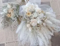 ドライフラワー　スワッグ　ブーケ　2点セット　ナチュラルホワイト　インテリア