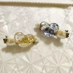 【未使用】ハート型花ヘアクリップ2個セット　イエロー　ブルーパープル