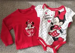 【ベビー】ミニー 長袖トレーナー・半袖ロンパース セット