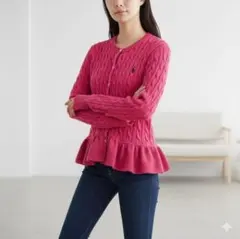 POLO RALPH LAUREN ケーブルカーディガン ペプラム ピンク