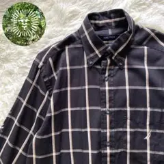 【ノーティカ】刺繍ロゴ ワンポイント 長袖シャツ チェック 黒 BDシャツ L