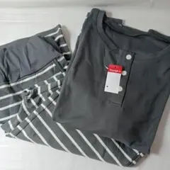 新品未使用⭐Triumph グレー ストライプ パジャマ上下/Мsize/綿素材