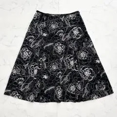 ピノーレ スカート フレア フラワープリント 総柄 ひざ丈 38 黒 レディース