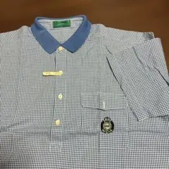 Grand Slamチェック柄 半袖シャツ 水色襟