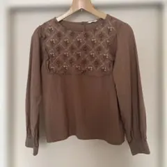 【ehka sopo】ブラウン 茶色 刺繍フリル長袖シャツ 未着用品
