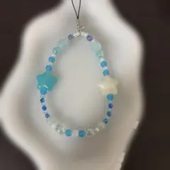 青系ビーズの携帯ストラップ