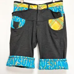 Bling Leads チェック切替スウェットハーフパンツ グレー×マルチカラー