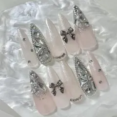 オーダーネイルチップ　ギャル　　ベイビーブーマー　ワンホン　スナ系　韓国　ロング