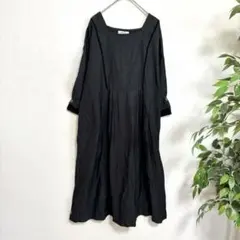【bulledesavon ビュルデサボン】 リネンコットンシャツワンピース　黒