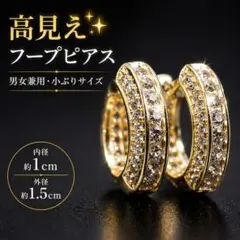 高見え ゴールド フープピアス ジルコニア 小ぶり 男女兼用 上品
