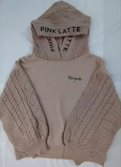 【PINK-Latte 160cm】ニットフード&袖付きパーカー (ベージュ)