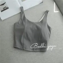 グレーLサイズ カップ付きタンクトップ ブラトップ スポーツブラ ヨガウェア