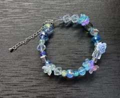 ハンドメイド　青系フラワーモチーフブレスレット