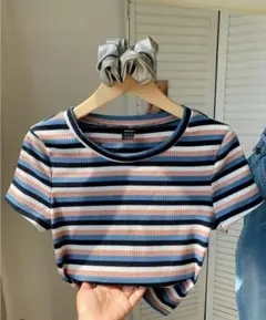 【SHEIN】ボーダー クロップドTシャツ XLサイズ シーイン