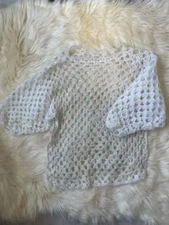 ハンドメイド　used ホワイト レース編み バルーンスリーブ トップス