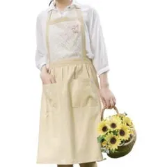 匿名配送❣️エプロン　おしゃれ　レース　花　ベージュ