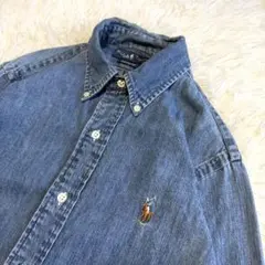 【ラルフローレン】美品 デニムシャツ 刺繍ロゴ Sサイズ メンズ 90S