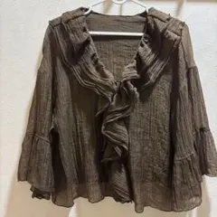 しまむら　lutique シアーブラウス ブラウン フリル 長袖