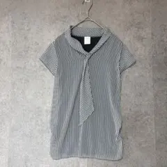 大人上品✨ププラ ストライプ柄ボウタイカットソー 半袖 38 M 綺麗めトップスのサムネイル