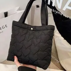 ハートキルティングトートバッグ（ブラック）