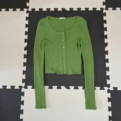 GU オリーブグリーン リブ編み カーディガン Mのサムネイル