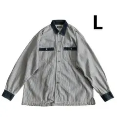 80s 90s MEN'S BIGI ヒッコリーストライプ デニムシャツ L