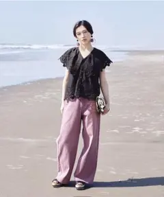 MEDE19F　ヴィンテージ加工コットンツイルパンツ〈モーブピンク〉のサムネイル