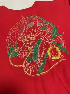 ドラゴン刺繍 赤 長袖シャツ
