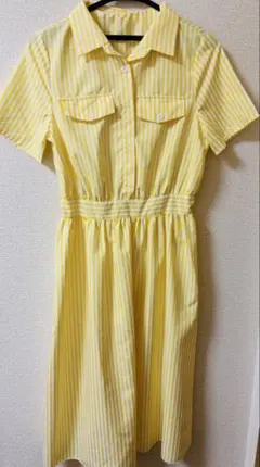 新品　イエロー ストライプ 半袖 シャツワンピース