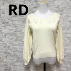 美品[RD]38 M相当アイボリー 花柄刺繍 長袖ニット