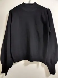 ハイネック セーター ニット ブラック 長袖 リブ編み タートルネック 黒