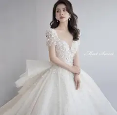 ホワイト　Aライン　ウェディングドレス　グリッタードレス　結婚式　パーティー