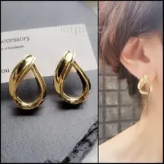 No.271 シンプルドロップ大人ピアス 艶ゴールド